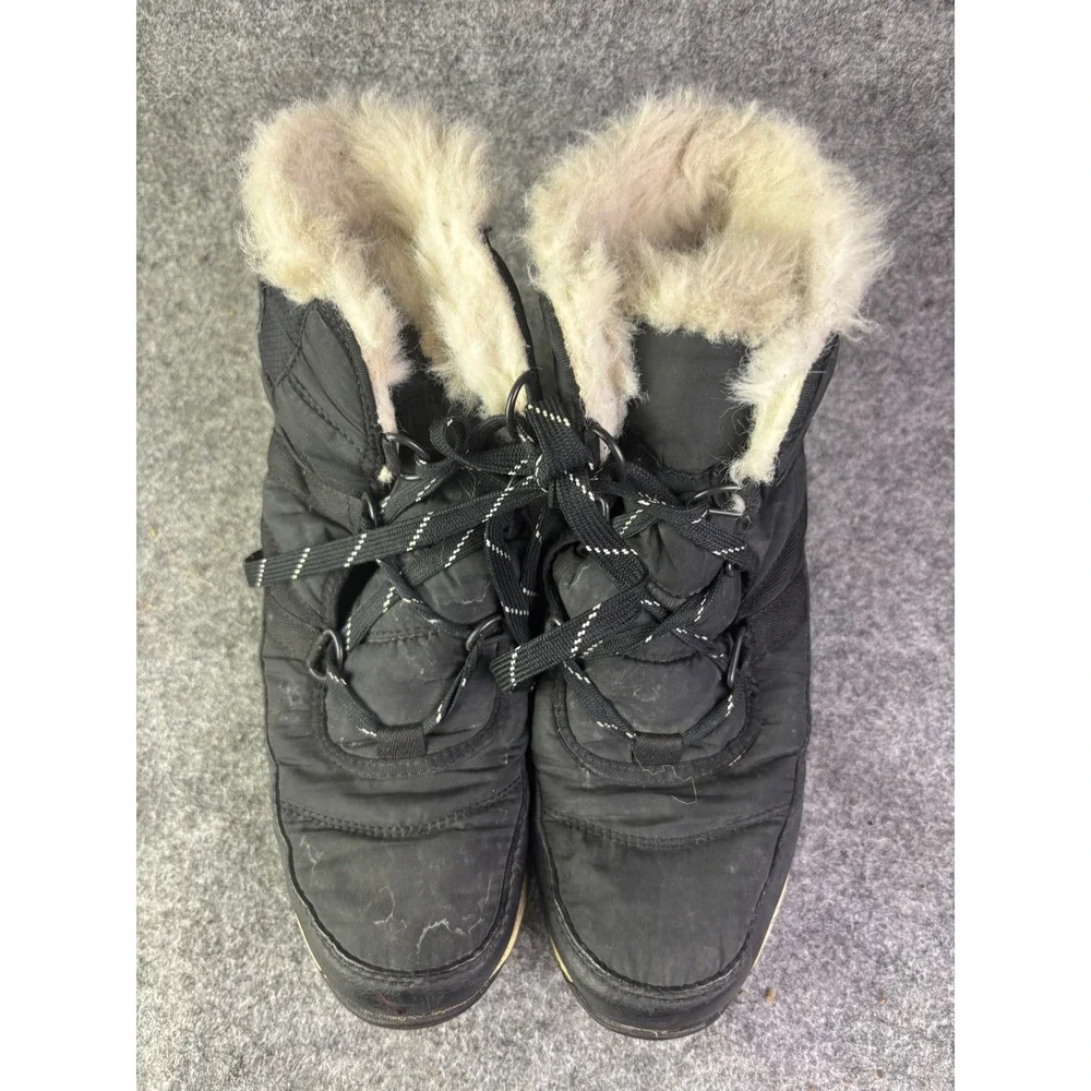 Sorel Whitney Short Lace Boots Womens 6 Black Waterproof Faux Fur‎ NL2776-010
